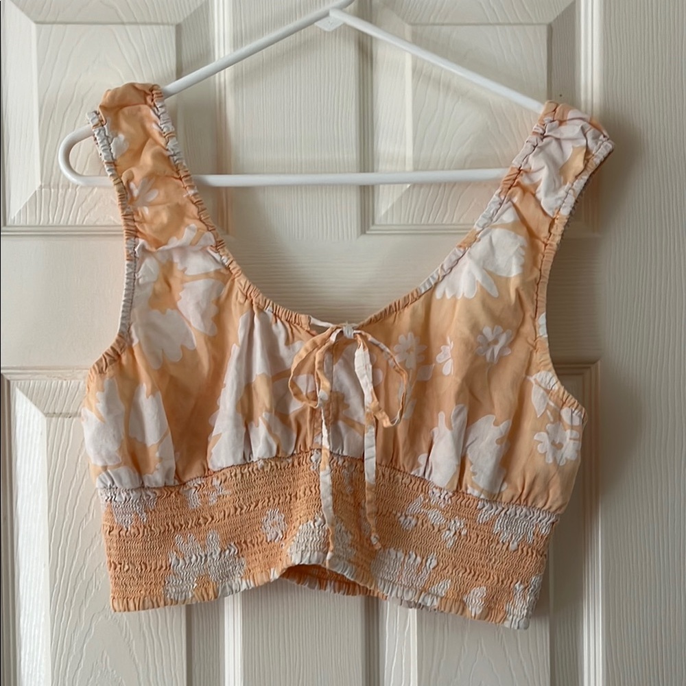 American Eagle Outfitters Orange Smocked Tie Front Tank Top